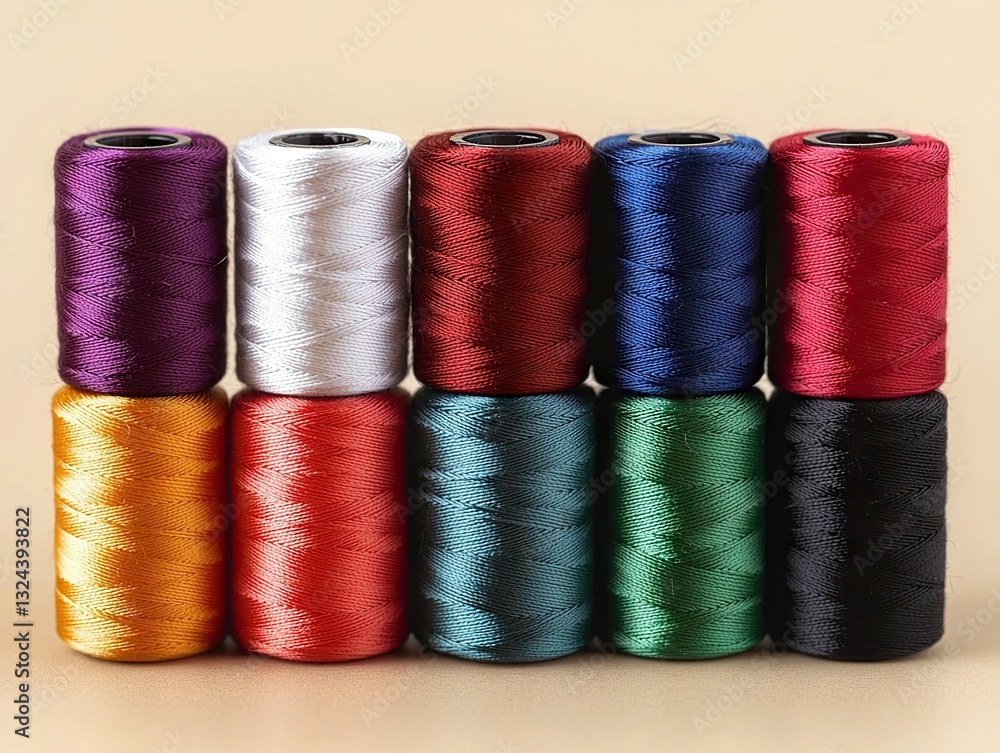 Colorful threads in a seamstress studio textile art supplies crafting environment close-up view Colorful threads in a seamstress studio textile art supplies crafting environment close-up view