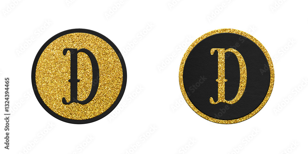 Golden Christmas Latin letter D. Bright round scrapbook tags set isolated Golden Christmas Latin letter D. Bright round scrapbook tags set isolated