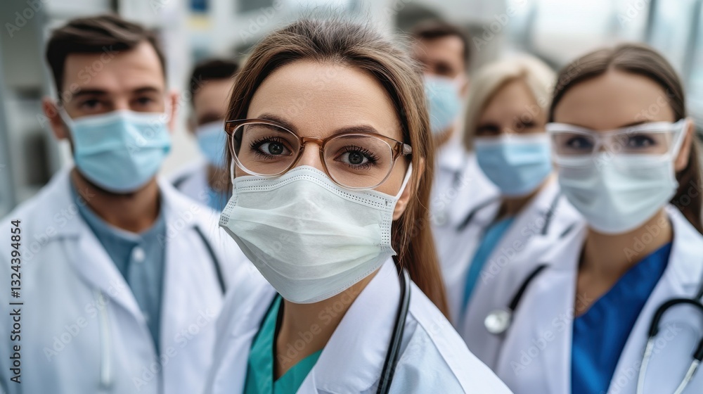 Group of doctors with face masks looking at camera, corona virus concept. Group of doctors with face masks looking at camera, corona virus concept.