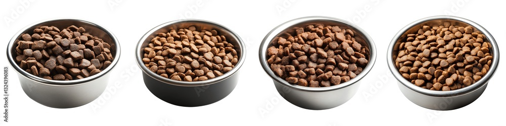 Stainless Steel Pet Food Bowl Filled with Dry Kibble Isolated on Transparent Background Stainless Steel Pet Food Bowl Filled with Dry Kibble Isolated on Transparent Background