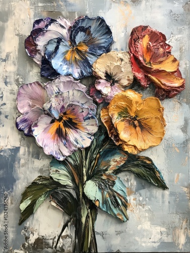 Wallpaper Mural textured painting featuring large, colorful flowers with thick Torontodigital.ca