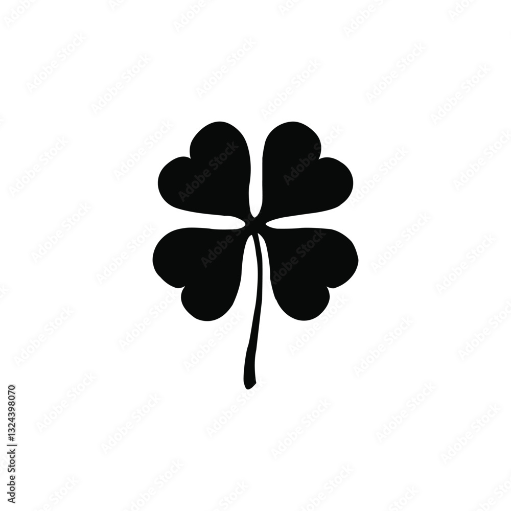 Lucky leaf for St.Patricks ,Four-Leaf Clover Silhouette Vector: Elegant Black Lucky Charm Illustration Lucky leaf for St.Patricks ,Four-Leaf Clover Silhouette Vector: Elegant Black Lucky Charm Illustration