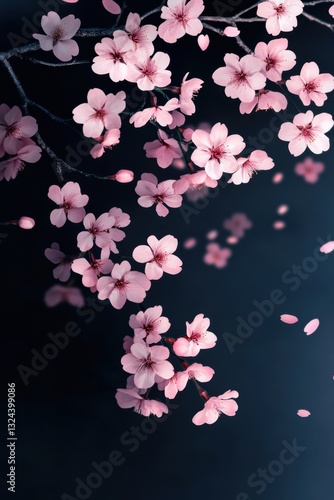 Beautiful cherry blossom tree branch with blooming flower.