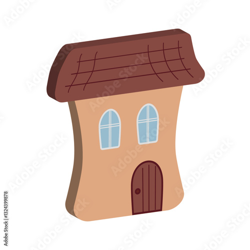 Cute 3d country house vector illustration. Home icon. Village property concept. Ecology building. Construction industry. Sustainable Living. ESG. Vacation rental. Icon symbol. Domestic life. dacha.