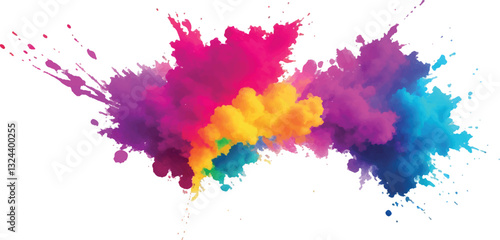 A Vibrant and Bold Watercolor Explosion Featuring Colorful Stains, Splashes, and Brush Strokes on a Clean, White Background, Showcasing a Modern and Abstract Artistic Style.
