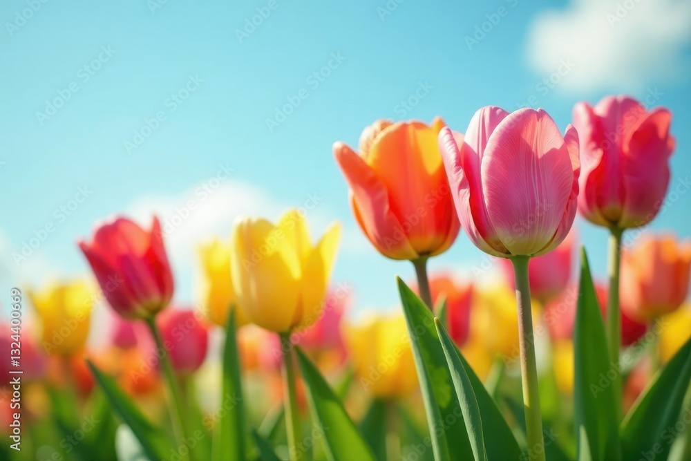 Colorful tulips swaying gently in the spring breeze, Flowers, Blooms Colorful tulips swaying gently in the spring breeze, Flowers, Blooms