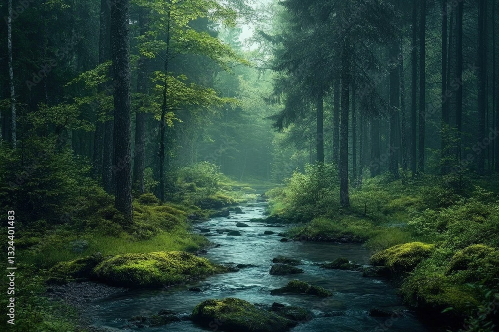 Obraz premium Lush Forest Landscape Showcasing Nature's Monochrome