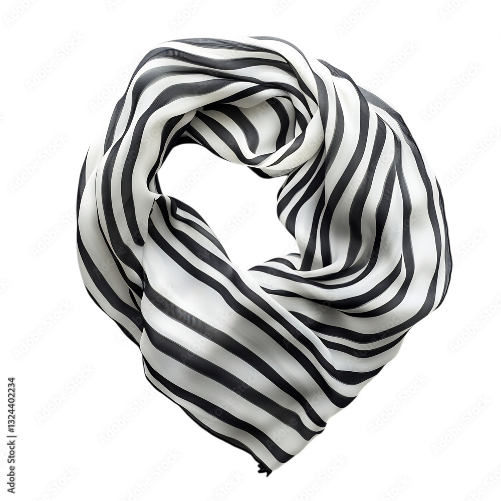 Obraz premium White and Black Striped Scarf Isolated on Transparent Background