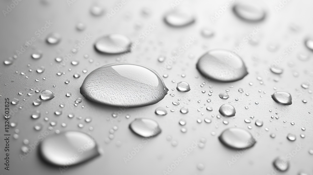 Crystal clear water droplets rest on textured white, a visually appealing contrast showing hydrophobic properties, suitable for backgrounds. Crystal clear water droplets rest on textured white, a visually appealing contrast showing hydrophobic properties, suitable for backgrounds.