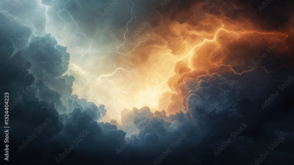 Fototapeta premium The Fiery Wrath of a Mythical God Unleashing a Storm with Dramatic Lightning and Dark Clouds