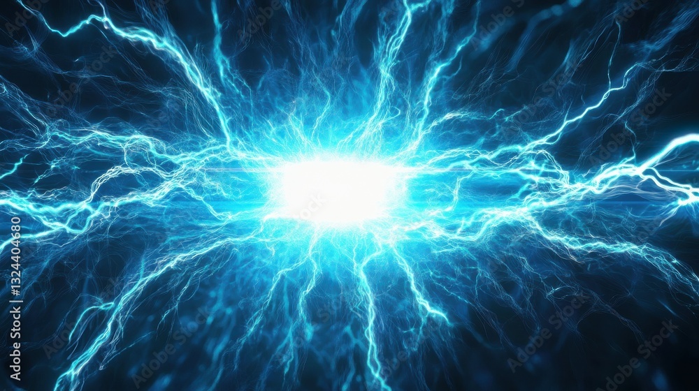 Obraz premium Creative dynamic blue neuron plasma energy laser. Futuristic virtual technology background, digitally generated image. 3D Rendering