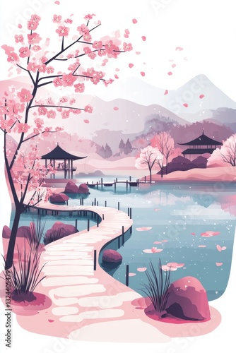 Beautiful cherry blossom flower and vintage building in Spring.