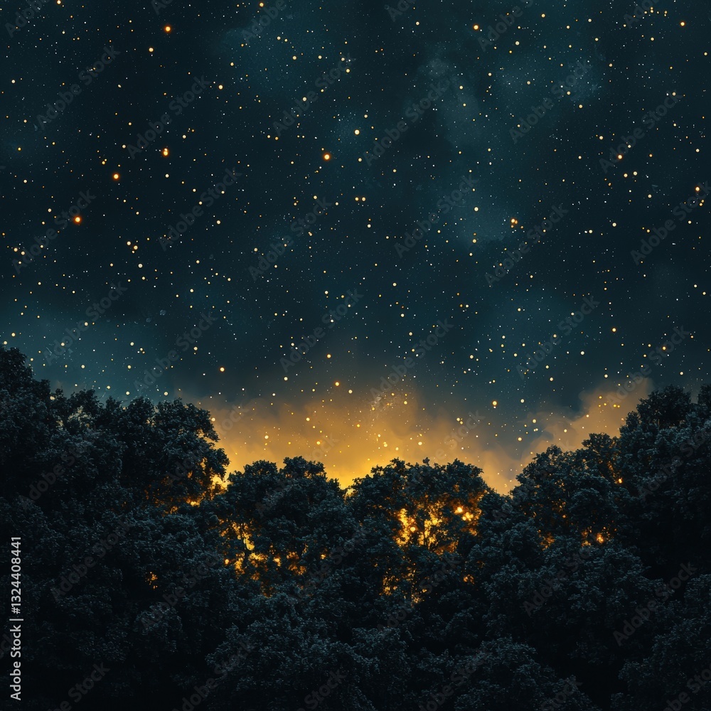 Fototapeta premium Majestic night sky filled with countless stars twinkling brightly over a quiet landscape