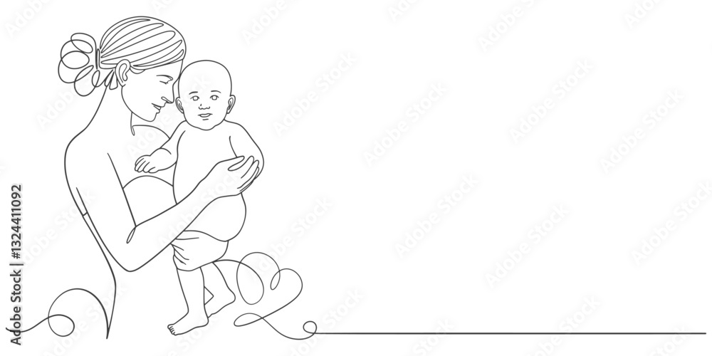 Mother and baby line art style vector illustration, mothers day celebration background Mother and baby line art style vector illustration, mothers day celebration background