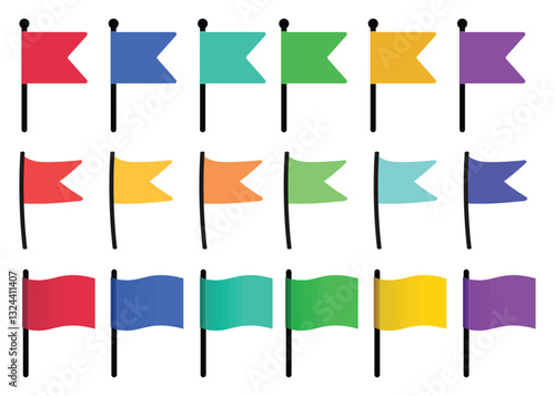Set of flag icon. Waving flag. Different flag set. on white background. Vector illustration.