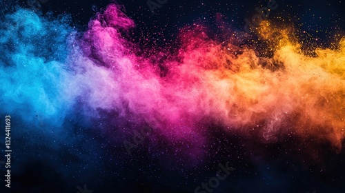 Colorful powder explosion creating a vibrant display of hues in a fun and dynamic setting