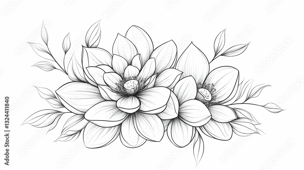 Fototapeta premium Delicate floral line art arrangement