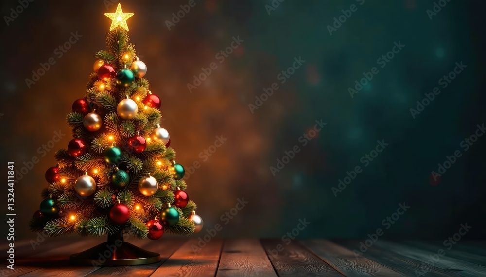Ornate Christmas tree in corner with sparkling ornaments,, elegant Ornate Christmas tree in corner with sparkling ornaments,, elegant