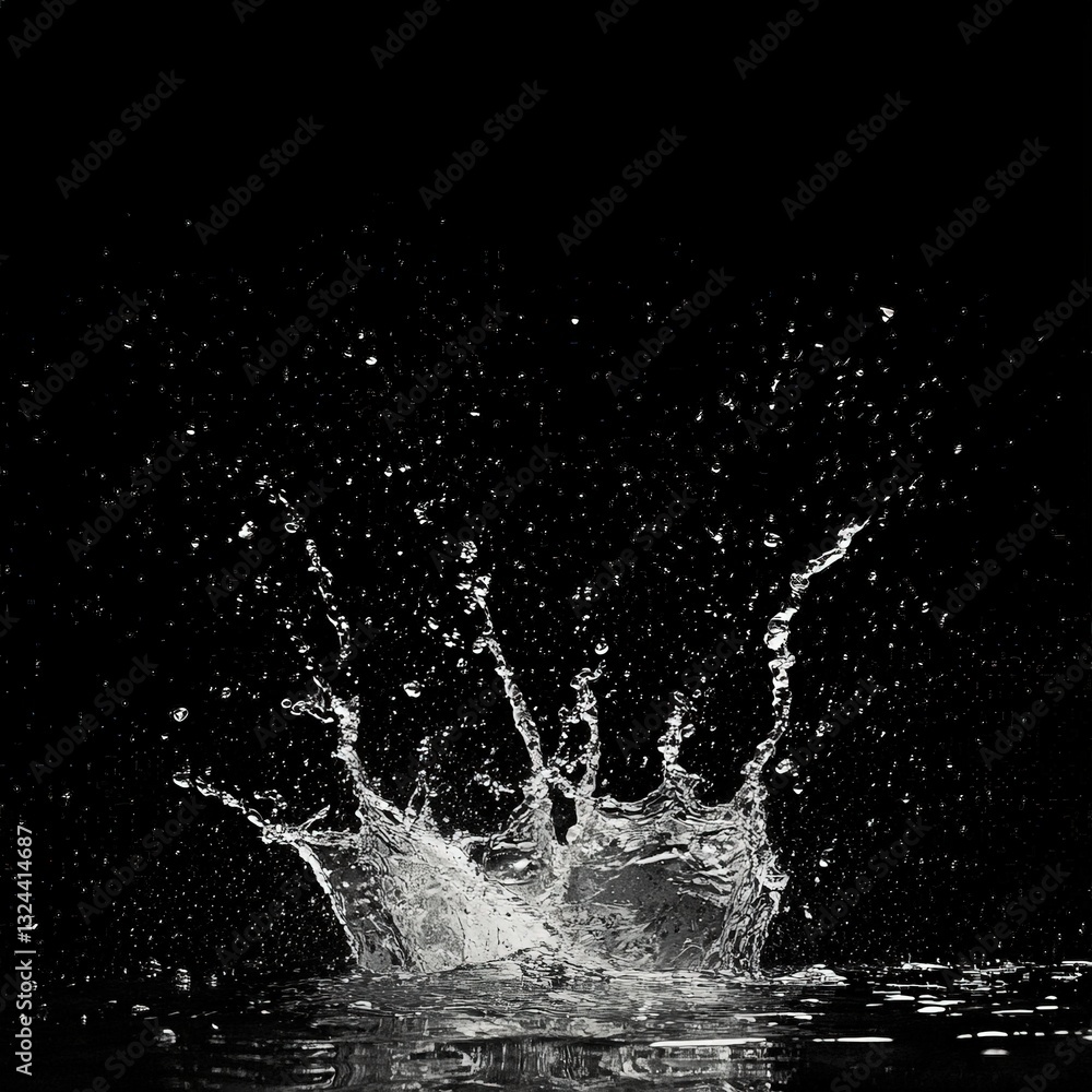 Obraz premium Dynamic water splash freezing in motion against a dramatically dark black background