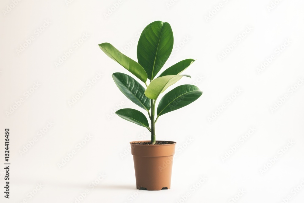 Fototapeta premium capture gentle elegance of single potted indoor plant against pristine white background highlighting its leaves intricate