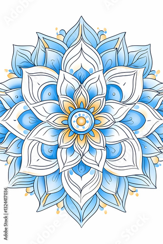 Detailed intricate mandala design in light blue and white