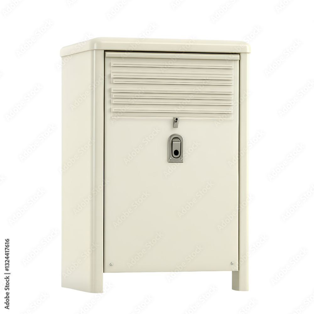 A classic white mailbox standing alone against a green background symbolizing communication and correspondence in everyday life isolated on a white background. A classic white mailbox standing alone against a green background symbolizing communication and correspondence in everyday life isolated on a white background.