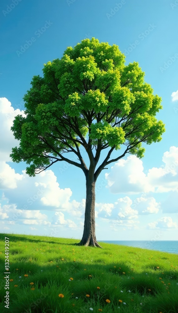 Tree with its branches stretching towards a distant horizon, distance, solitary, leafy Tree with its branches stretching towards a distant horizon, distance, solitary, leafy