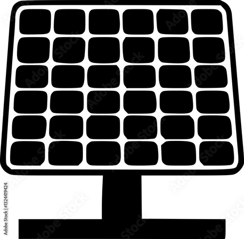 Monochrome black and white solar panel illustration modern minimalist vector artwork renewable energy sustainable power technology environment eco-friendly green energy solar power system industry eng