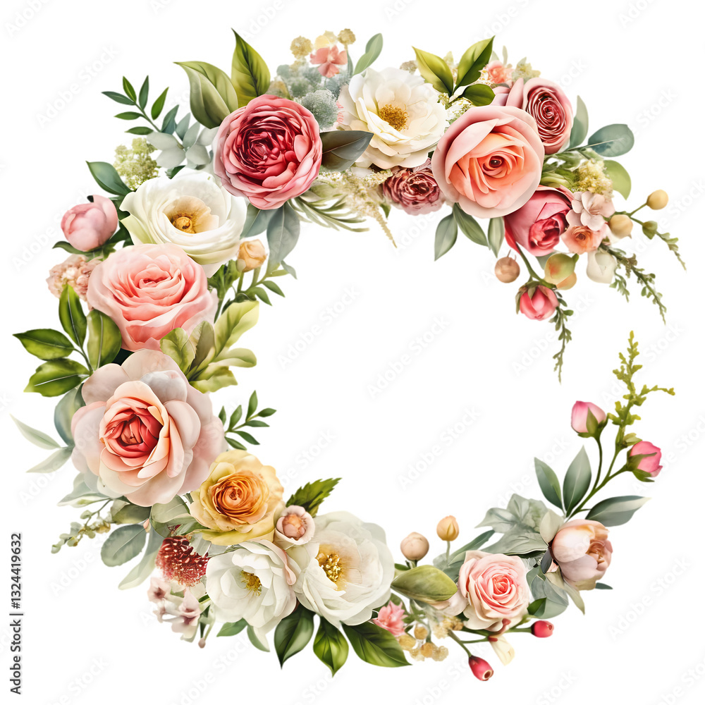 Floral Wreath: Peach Rose Wedding Invitation Design on transparent background Floral Wreath: Peach Rose Wedding Invitation Design on transparent background