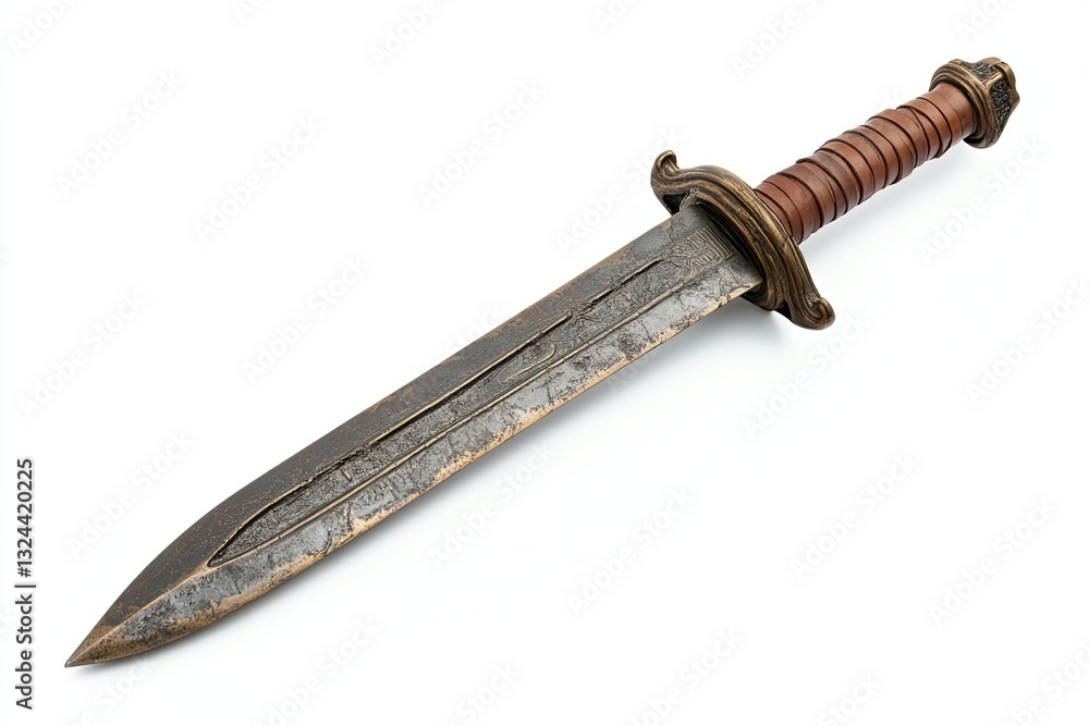 Ancient Bronze Gladius with Worn Leather Grip isolated on white Ancient Bronze Gladius with Worn Leather Grip isolated on white
