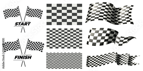 Race Flag Icons, Start and Finish Flags, Checkered Flags, Waving Flags Design
