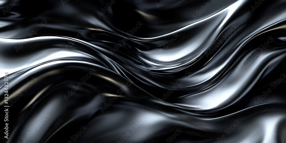 Naklejka premium Abstract dark waves, fluid motion, shiny surface