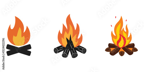 Vector fire icon with flames, orange and yellow blaze design