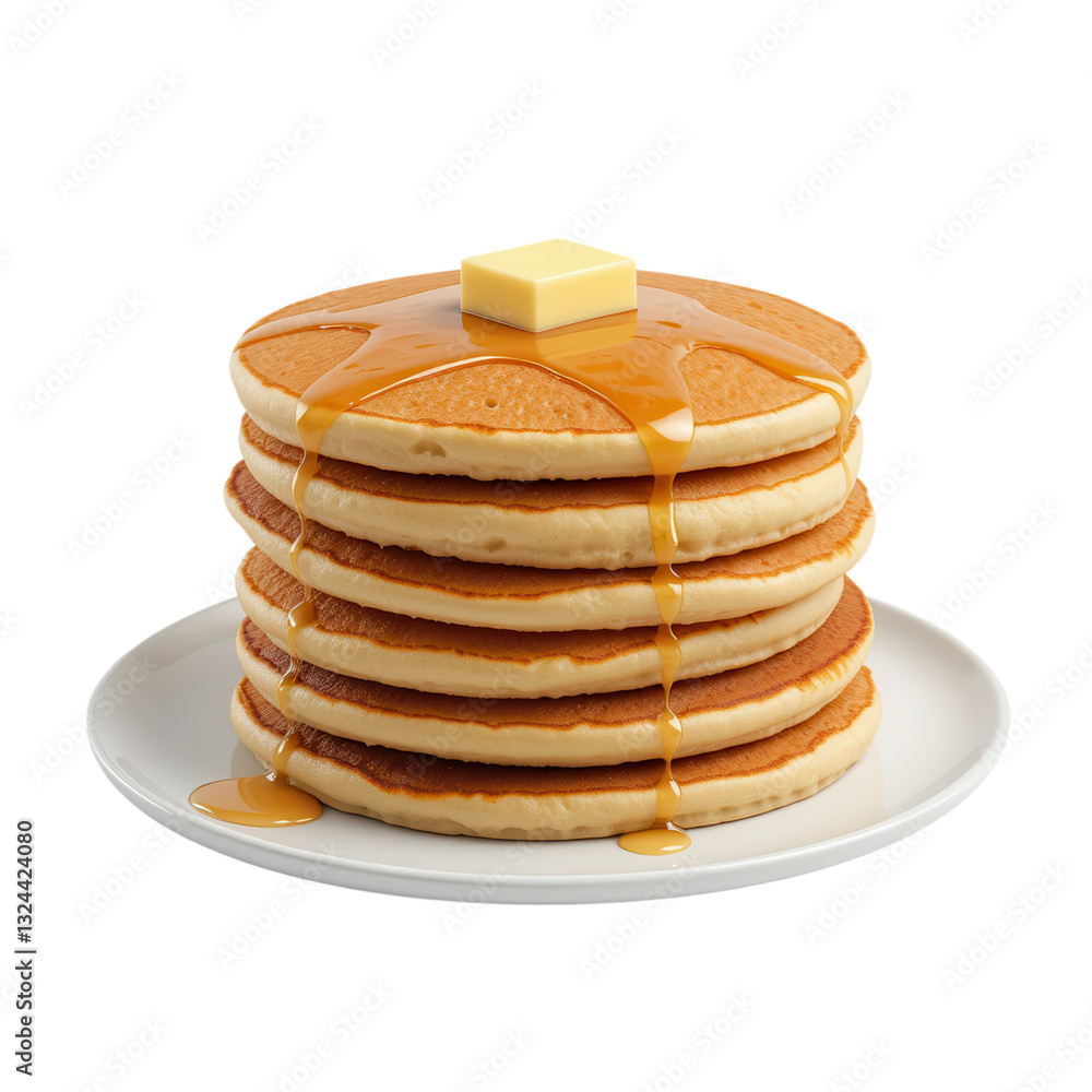 Delicious Pancakes Stacked High with Melted Butter and Maple Syrup Drizzles Delicious Pancakes Stacked High with Melted Butter and Maple Syrup Drizzles