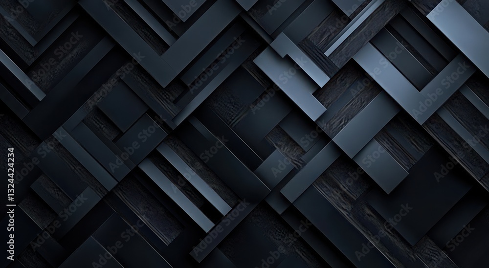 Unique black geometric motifs create a visually dynamic abstract composition. Unique black geometric motifs create a visually dynamic abstract composition.