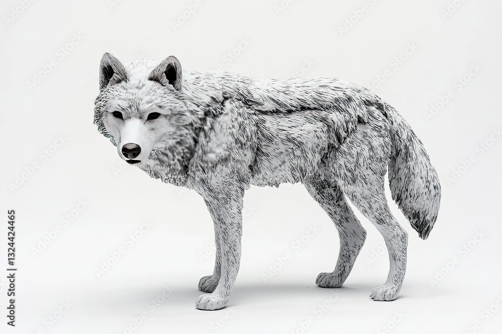 Fototapeta premium Artistic brush-painted rubber wolf with black eyesisolated on a white