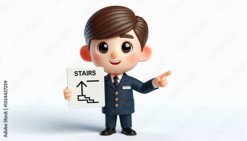 Guide to stair navigation animated character points the way digital illustration fun environment Guide to stair navigation animated character points the way digital illustration fun environment