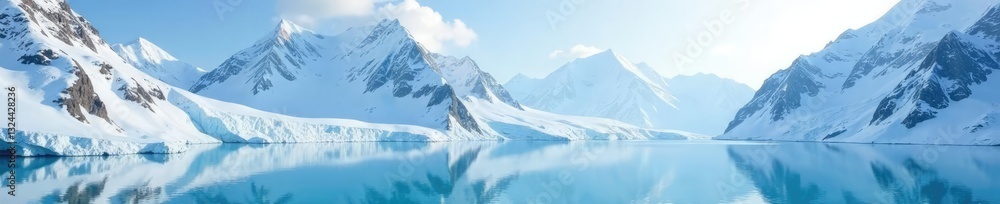 Eternal snow on a majestic mountain with a calm lake in the background, frosty, glacier, nature Eternal snow on a majestic mountain with a calm lake in the background, frosty, glacier, nature