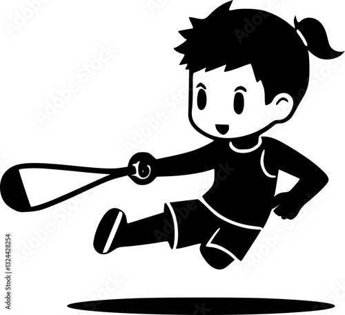 Chibi sports athlete illustration monochrome black and white minimalist vector art design simple modern cartoon character sporty figure active lifestyle strength determination fitness competition vict