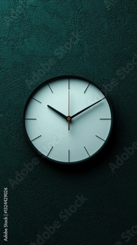 Wallpaper Mural Wall clock shows time with minute and hour hands on textured, teal background Torontodigital.ca