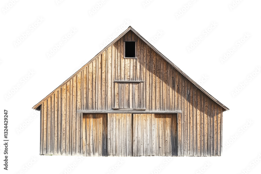 A rustic wooden barn stands majestically against a bright sky in a serene countryside setting isolated on transparent background A rustic wooden barn stands majestically against a bright sky in a serene countryside setting isolated on transparent background