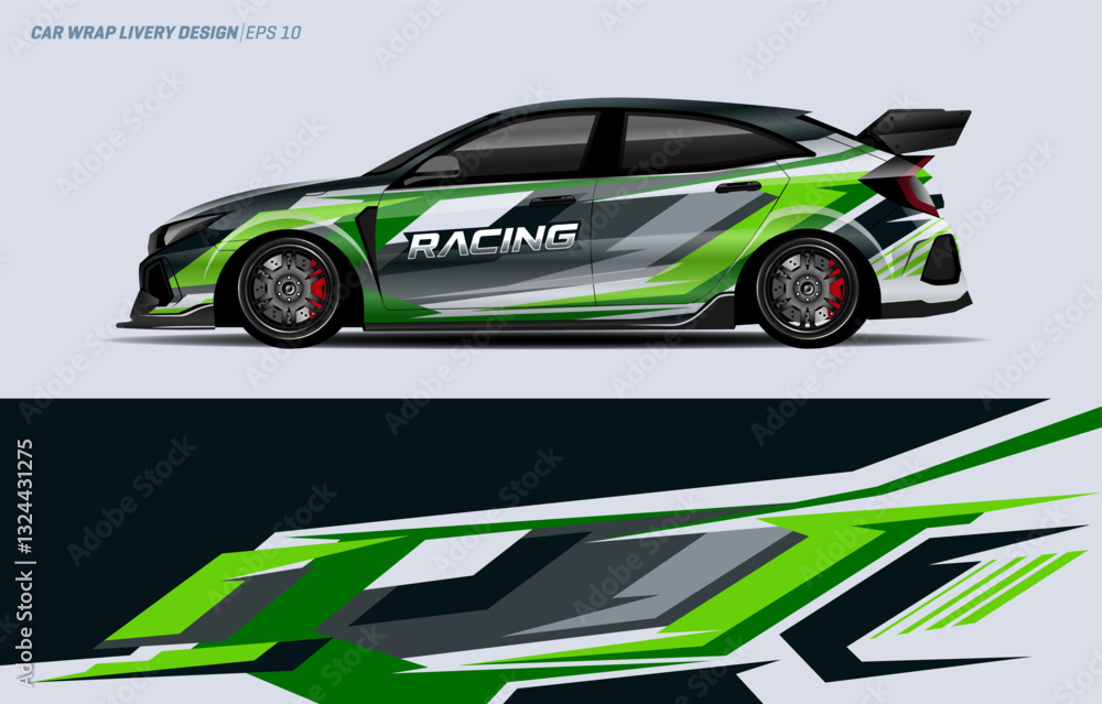 car livery graphic design. racing stripe graphic design with green color combination for vehicle vinyl wrap and sports car, racing car, rally and sticker. car livery graphic design. racing stripe graphic design with green color combination for vehicle vinyl wrap and sports car, racing car, rally and sticker.
