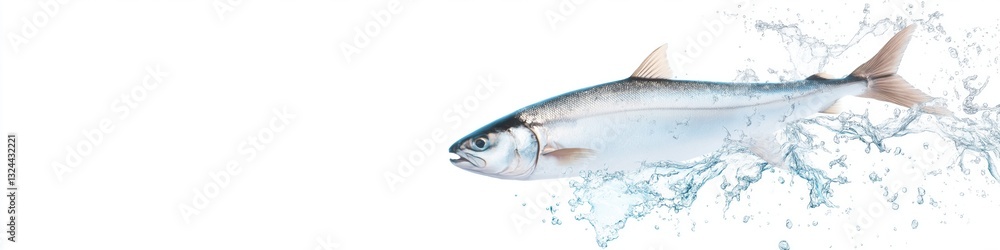 Obraz premium A fish is swimming in the water with its tail flapping. The water is splashing and the fish is creating a beautiful, dynamic scene