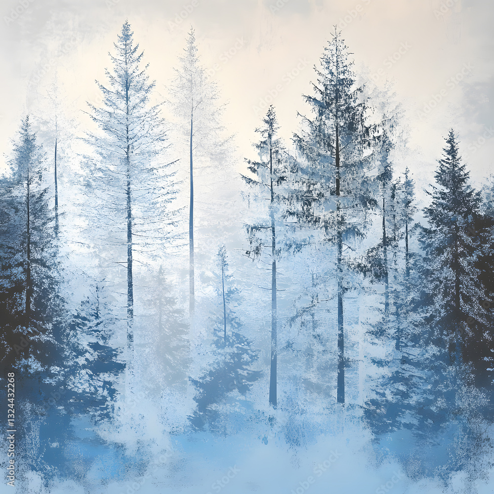 Fototapeta premium A winter forest effect with frosted trees 