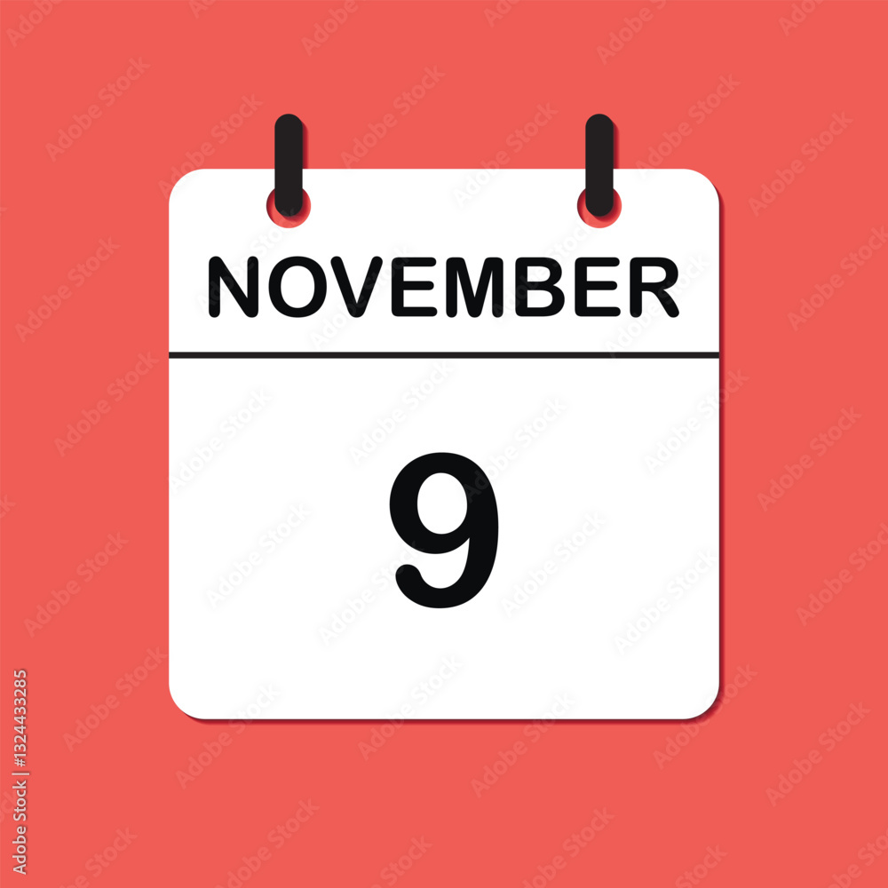November 9. Daily Calendar icon for design. Simple design for business brochure, flyer, print media, advertisement. Easily editable. November 9. Daily Calendar icon for design. Simple design for business brochure, flyer, print media, advertisement. Easily editable.