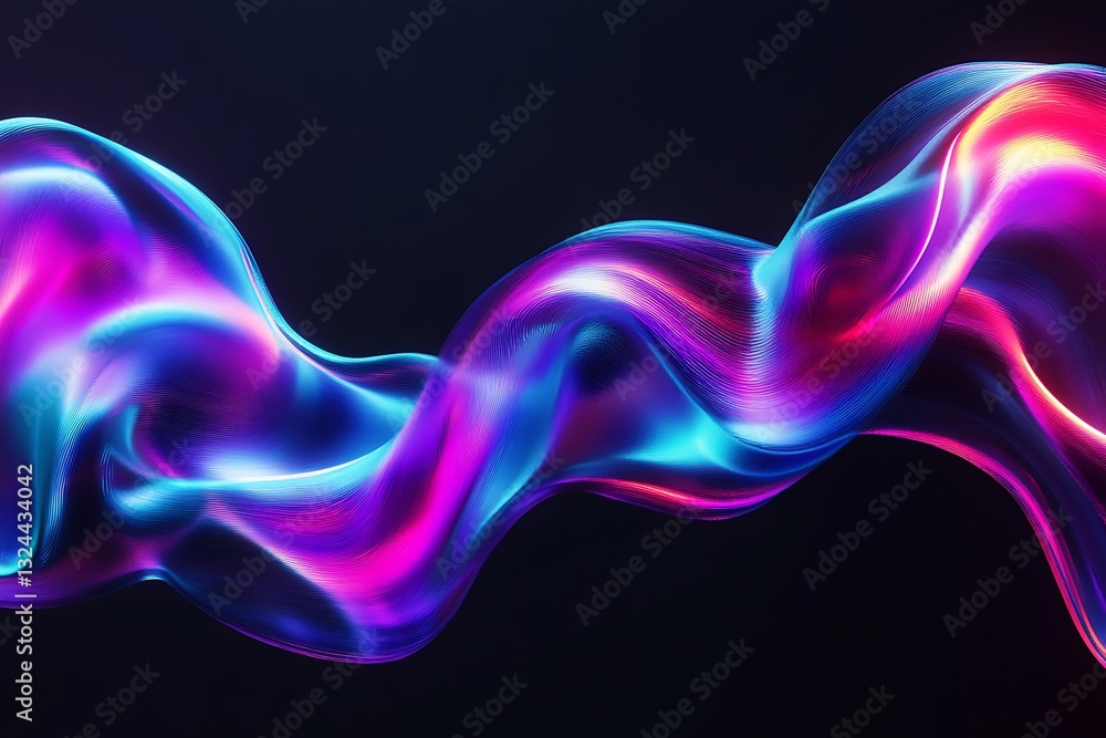3D Holographic Neon Wave – Iridescent Fluid Motion on Black Background 3D Holographic Neon Wave – Iridescent Fluid Motion on Black Background