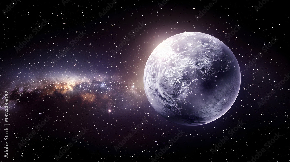 An isolated celestial sphere orbits inside the distant cosmic expanse of space An isolated celestial sphere orbits inside the distant cosmic expanse of space