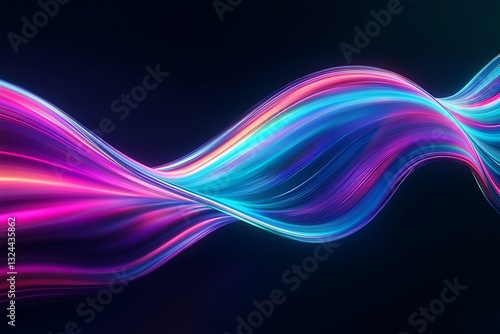 3D Holographic Neon Wave – Iridescent Fluid Motion on Black Background
