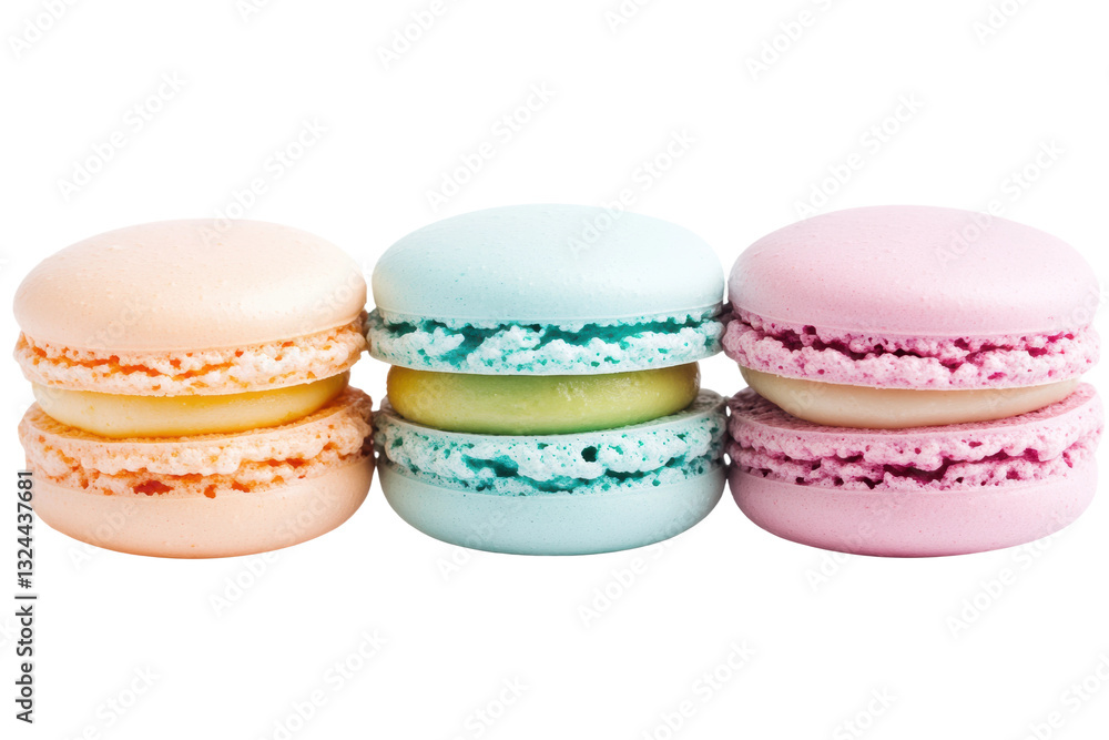 Colorful macarons arranged in a delightful display, cut out Colorful macarons arranged in a delightful display, cut out