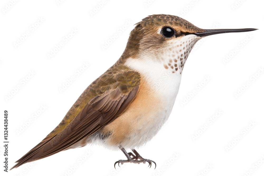 Obraz premium Hummingbird perched with feathers fluffed up, cut out